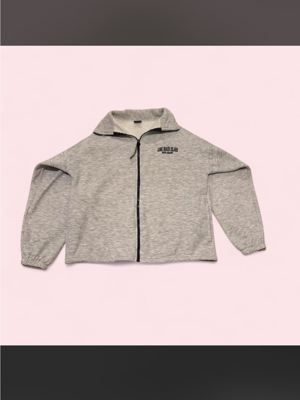 Light Gray Zip-Up Sweatshirt with Collar